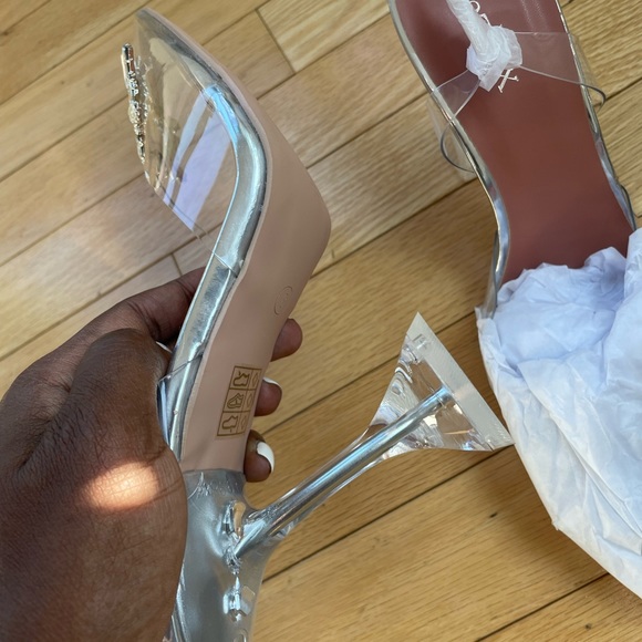 Amazon.com | Women Women\'s Slip on Transparent Slingback Pointed Toe Crystal Rhinestones Clear Heel